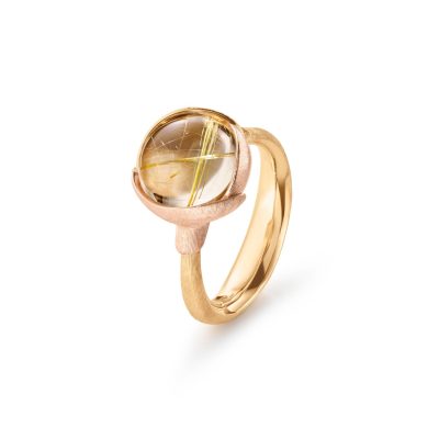 OLE LYNGGAARD COPENHAGEN Lotus ring 2 med rutilkvarts i gult gull