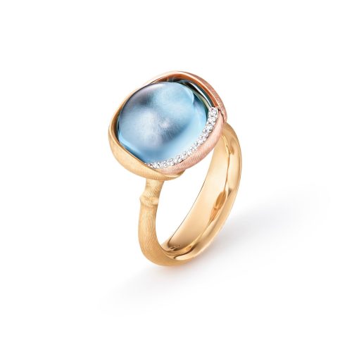 OLE LYNGGAARD COPENHAGEN Lotus ring 3 i gult gull med Skye Blue Topas