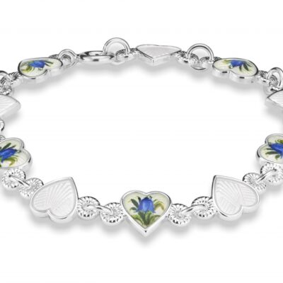 Pia og Per armbånd med emaljerte hjerter, blåklokker