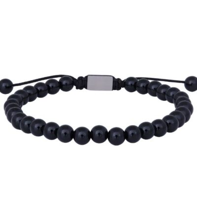 Son of Noa "Son shiny black onyx" armbånd med stål lås