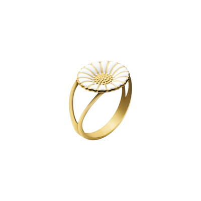Georg Jensen "Daisy" liten ring i forgylt med hvit emalje