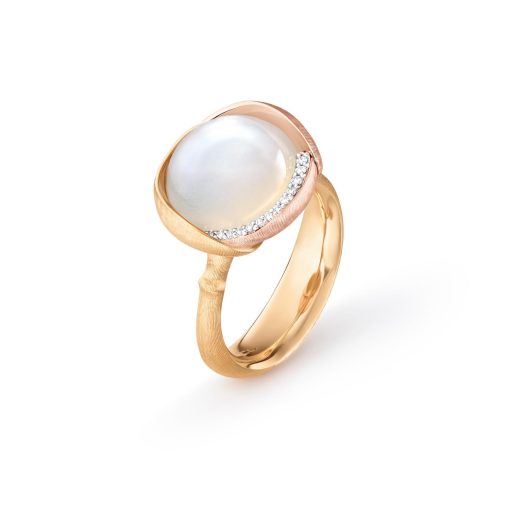 OLE LYNGGAARD COPENHAGEN Lotus ring 3 i gult gull med hvit månesten