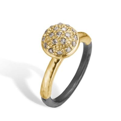 By Birdie "Victoria Gold Pavé" ring i sølv med gult gull detaljer og diamanter