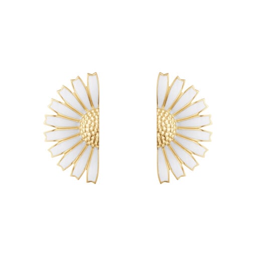 Georg Jensen “Daisy hoops" i forgylt sølv med hvit emalje