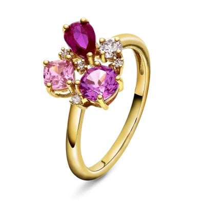 Pan "Glam" ring i forgylt sølv med c.zirkonia i rosa toner