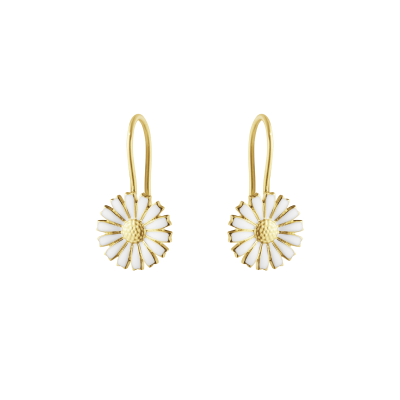 Georg Jensen “Daisy Earhook" i forgylt sølv med hvite emaljerte blomster