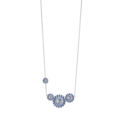 Georg Jensen “Daisy 4 flower” kjede i sølv med blå emalje blomster