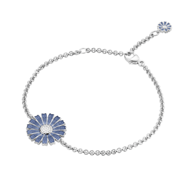 Georg Jensen “Daisy armbånd" i sølv med blå emaljert blomst