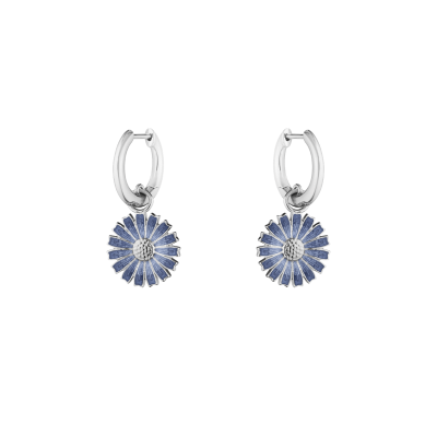 Georg Jensen “Daisy øreringer" i sølv med blå emaljert blomst