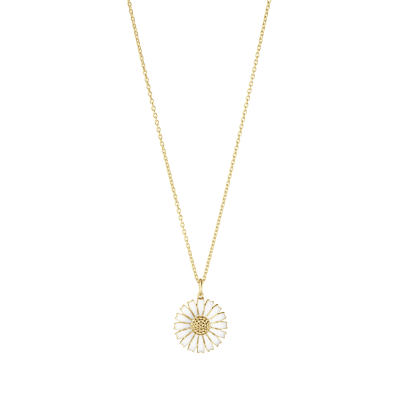 Georg Jensen “Daisy kjede" i forgylt sølv med hvit emaljert blomst