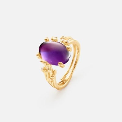 OLE LYNGGAARD COPENHAGEN  BoHo ring small i gult gull med ametyst