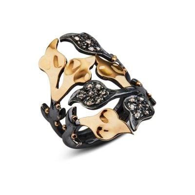By Birdie "Ring Dover" i sølv med gult gull detaljer og diamanter