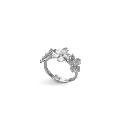 Catwalk Exclusive "Stardust Flower" regulerbar ring i rhodinert sølv