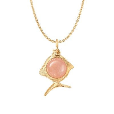 OLE LYNGGAARD COPENHAGEN Young fish pendant i gult gull med blush månesten