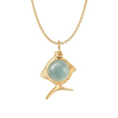 OLE LYNGGAARD COPENHAGEN Young fish pendant i gult gull med akvamarin