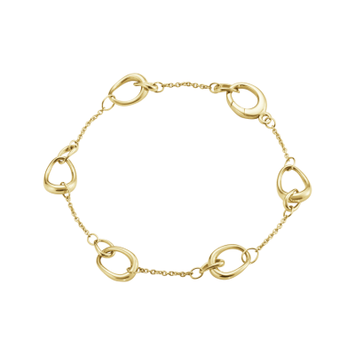 En lekent armbånd i tynn rund anker mønster med Offspring ledd spredt rundt i lenken. Elegant lås som ligner på leddene. Laget i 750 gult gull fra Georg Jensen.
