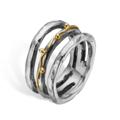 By Birdie "Tribeca Canal ring" i sølv med gult gull detaljer
