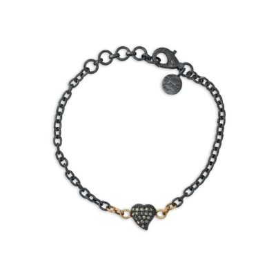 Armbånd oksidert sølv fra By Birdie hjerte paveert med sorte diamnter 0,50 ct